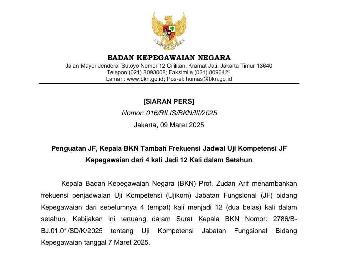 BKN Minta Uji Kompetensi ASN Digelar 12 Kali Setahun dan Gratis, Ini Alasannya