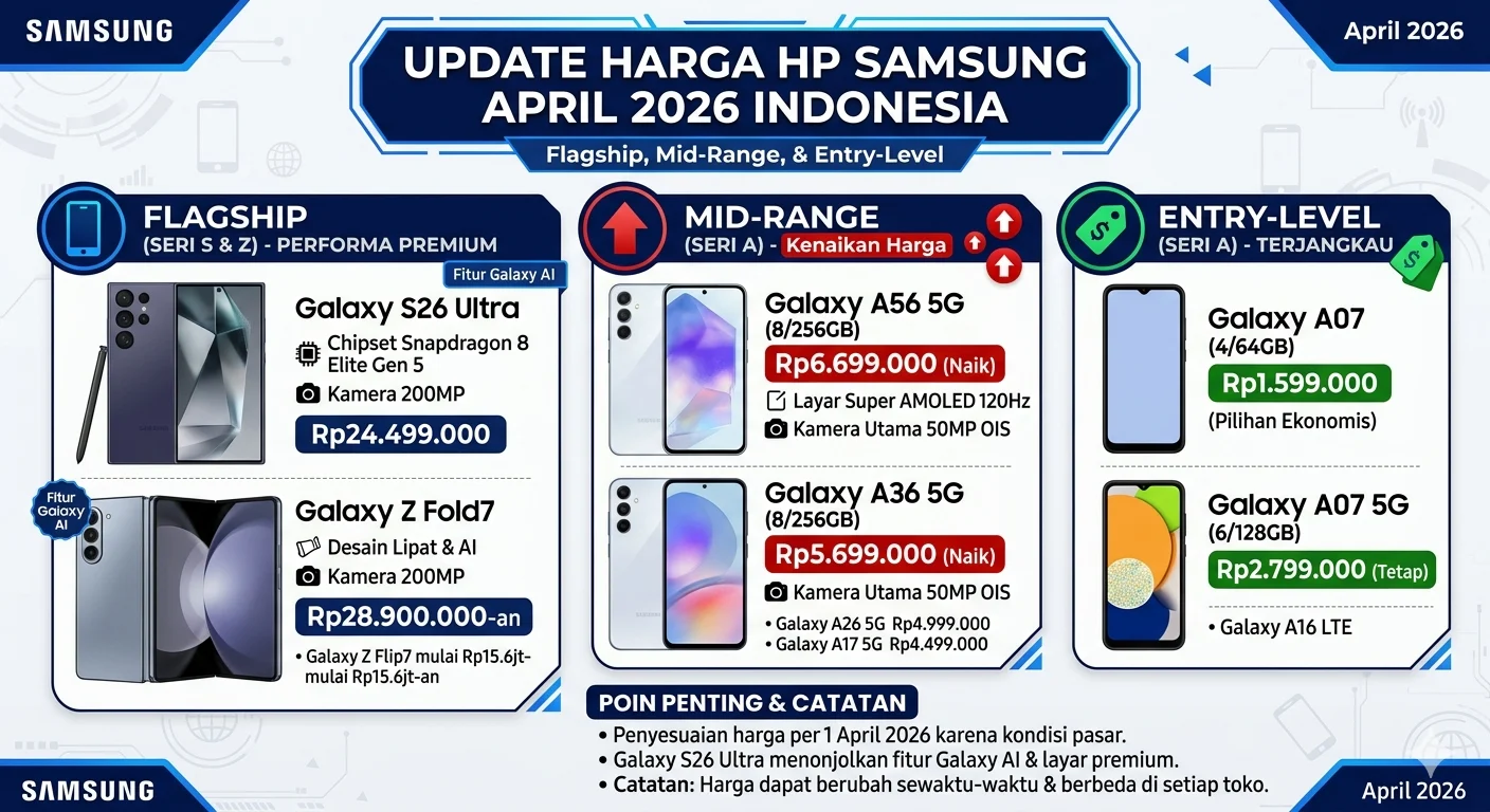 Harga HP Samsung Terbaru 2026: Galaxy A18 Rp4,3 Juta dengan Bonus Rp927 Ribu dan Update 6 Tahun